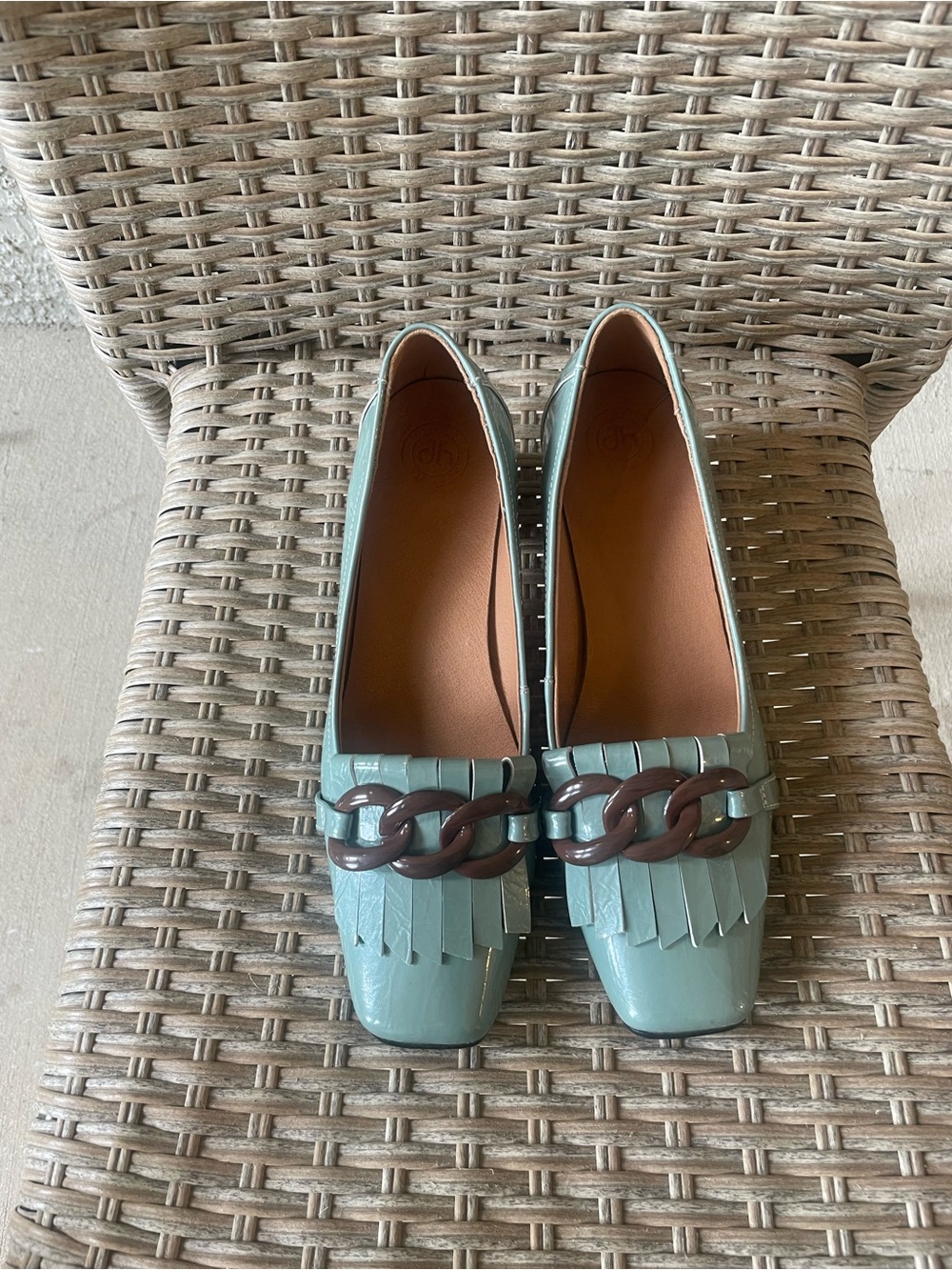 Loafers Teal Patent Chain | Equestrian Chic Preppy Cottage Academia Quiet Luxury - Picture 6 of 16